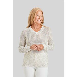 Piece of Cloth Pop of Sparkle Beige Gold Cotton Linen Semi Sheer Sweater XS